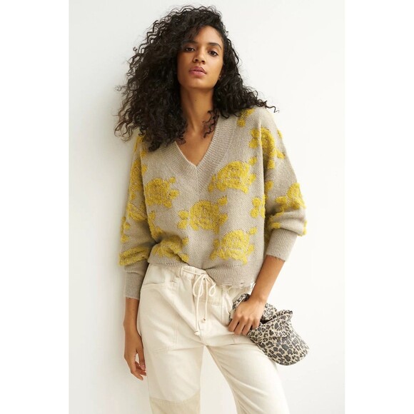 Anthropologie Lucila Floral Print Alpaca Acrylic Blend Distressed Hem Medium - Picture 3 of 10